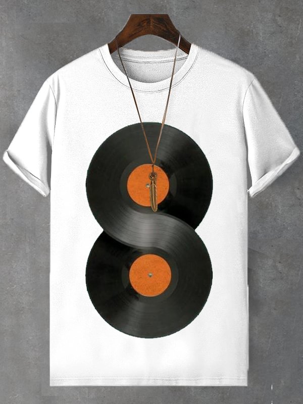 Men's Unlimited Vinyl Record Music Print Cotton Casual T-Shirt