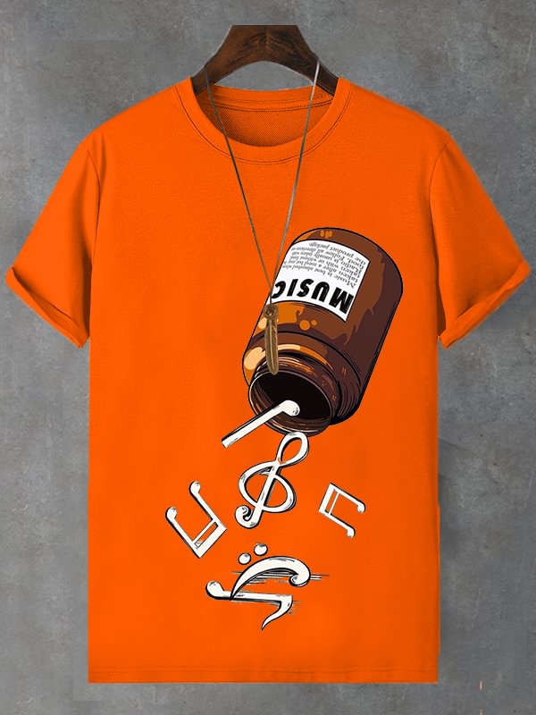 Men's Music Is Healing Print Cotton Casual T-Shirt