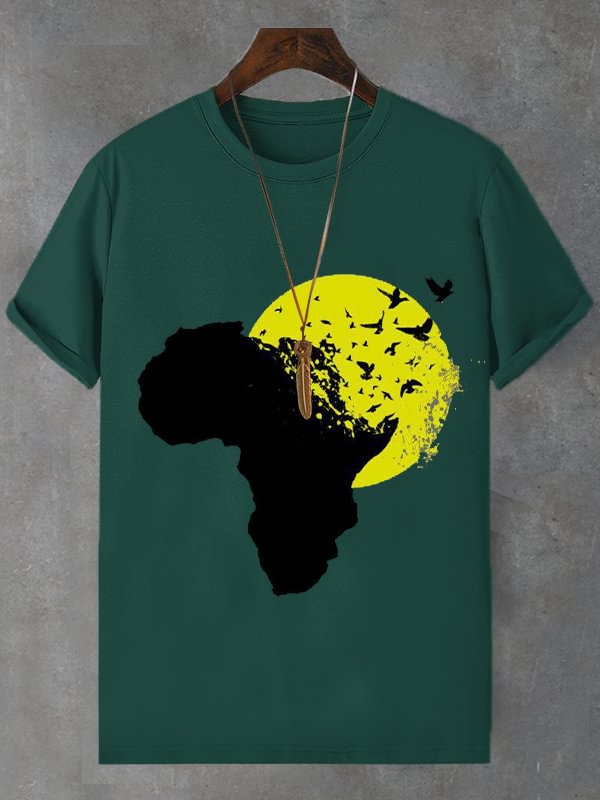 Men's Birds African Map Illustration Print Cotton Casual T-Shirt