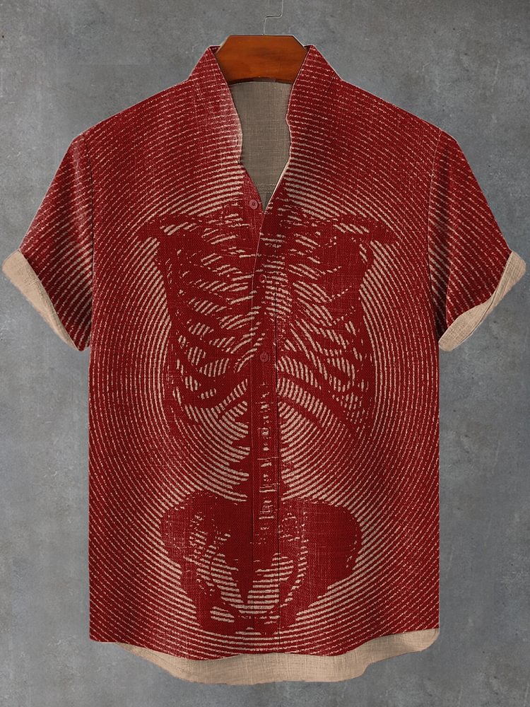 Men's Human Skeleton Line Dark Art Print Casual Shirt