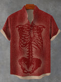 Men's Human Skeleton Line Dark Art Print Casual Shirt