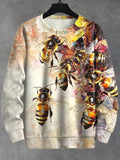 Men's Oil Painting Hippie Art Bees Print Casual Sweatshirt