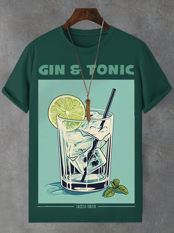 Men's Gin And Tonic Illustration Print Cotton Casual T-Shirt