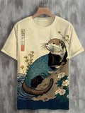 Men's Floral Otter Water Japanese Art Print Casual T-Shirt