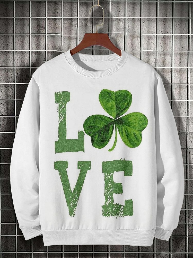 Men's St. Patrick's Day Shamrock Love Print Cotton Casual Sweatshirt