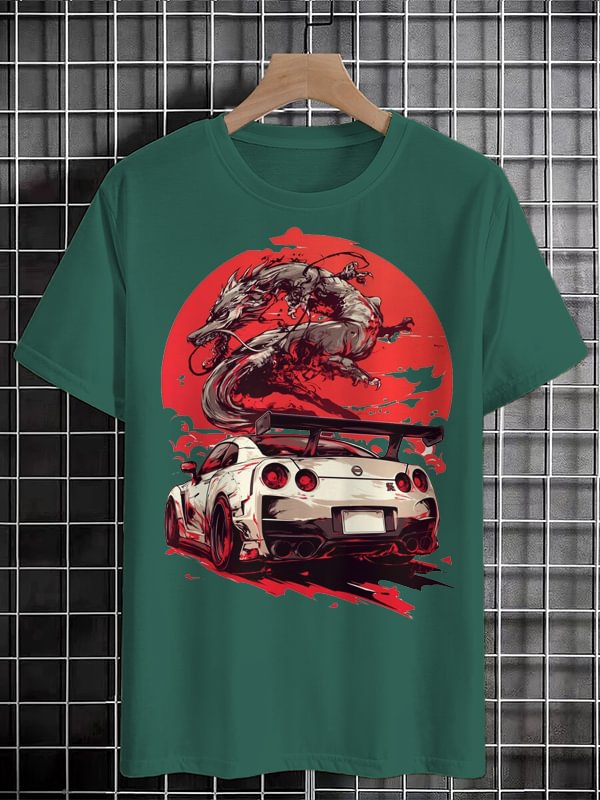 Men's Cool Dragon Car Illustration Print Cotton Casual T-Shirt