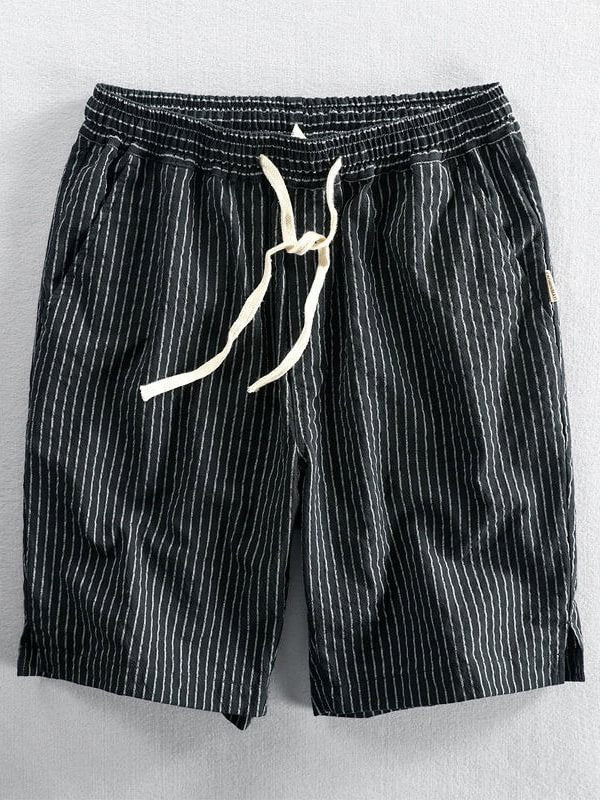 Men's Striped Cotton Linen Drawstring Loose Shorts