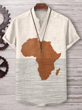 Men's Silhouette Outline Of Africa Print Linen Blend V Neck T-Shirt
