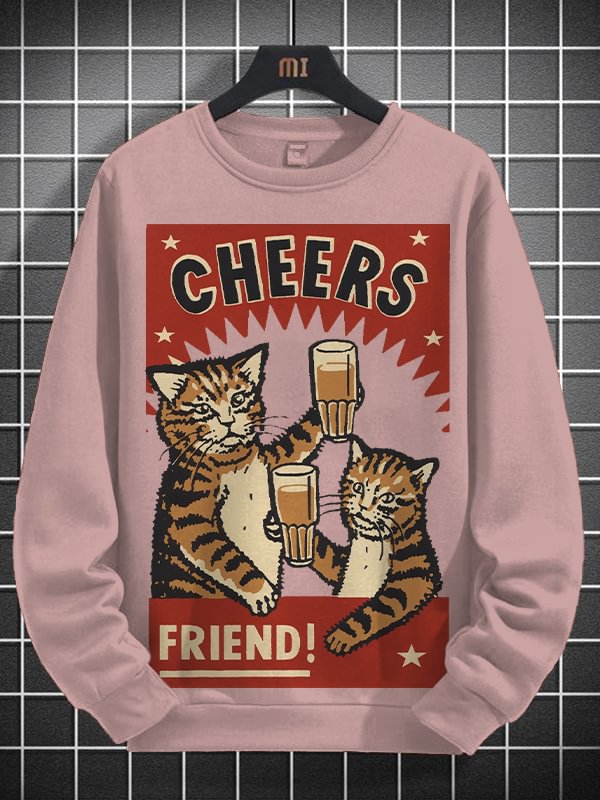 Men's Cheers Friend Art Print Cotton Casual Sweatshirt