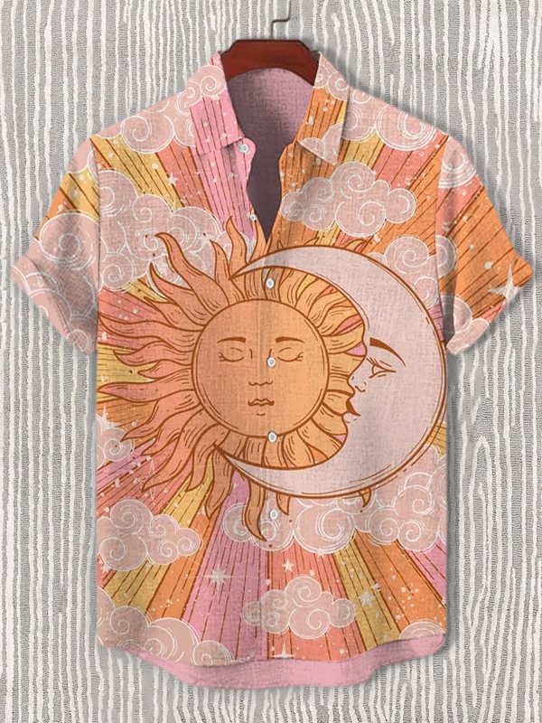 Men's Mysterious Sun and Moon Print Casual Shirt