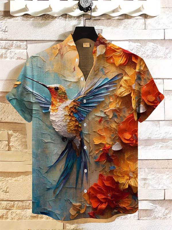 Men's Hummingbird Oil Painting Art Print Casual Shirt