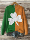 Women's St. Patrick's Day Clover Color Splice Print Knit Sweatshirt