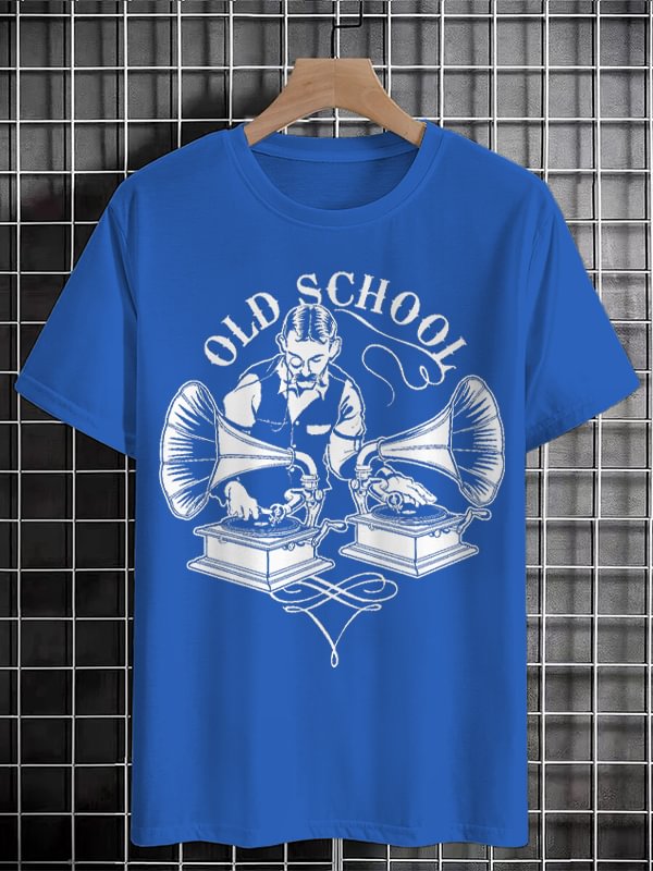 Men's Retro Music Slogan Old School Print Cotton Casual T-Shirt