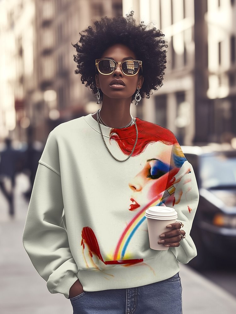 Women's Fun Art Side Face Profile Print Cozy Sweatshirt