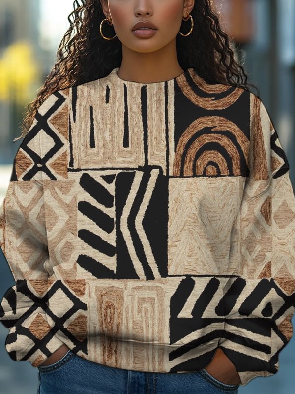 Women's Abstract Lines Geometry Print Casual Sweatshirt