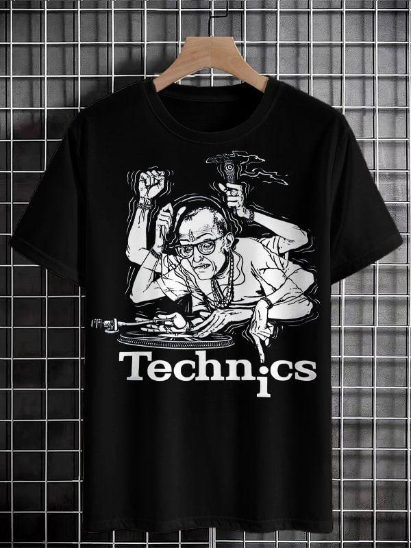 Men's Technics Music DJ Fun Art Print Cotton Casual T-Shirt