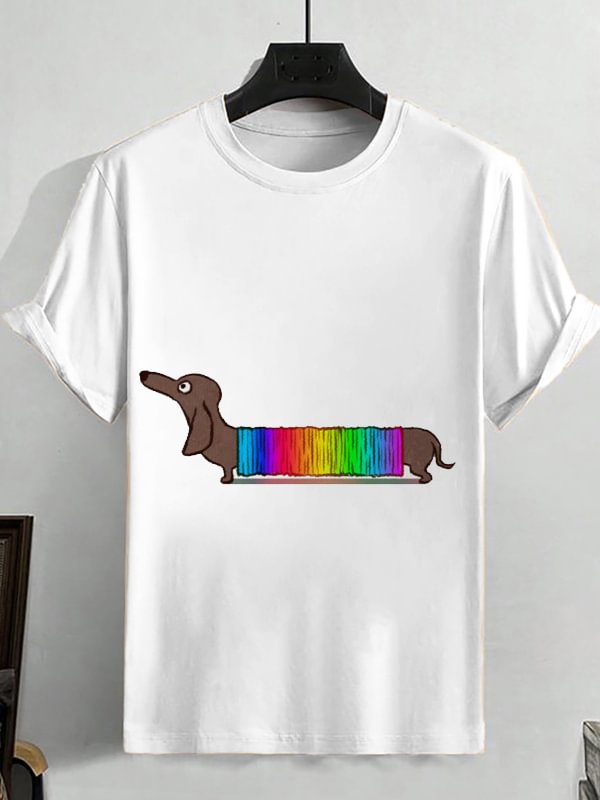 Men's Fun Dachshund Graphic Print Cotton Casual T-Shirt