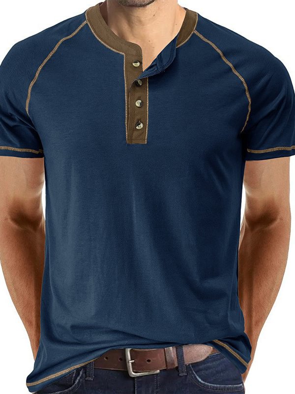 Men's Casual Half Button Short Sleeve Slim Fit Henley T-Shirt