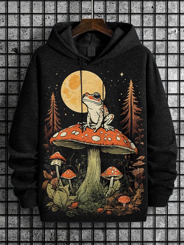 Men's Cottagecore Aesthetic Frog Under The Moon Art Print Hooded Sweatshirt