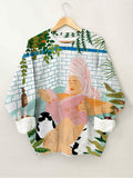 Women's Vacation Style Girl Reading Print Casual Sweatshirt