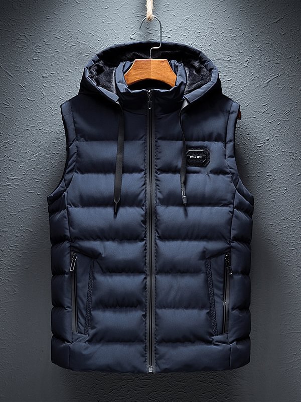 Men's Full Zipper Drawstring Hooded Slim Vest Jacket