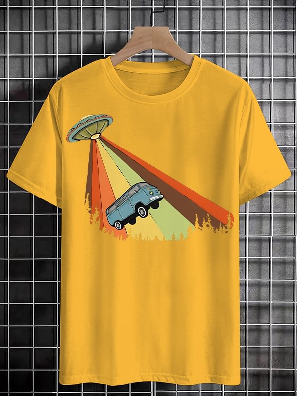 Men's Bus Taken Away By UFO Graphic Print Cotton Casual T-Shirt