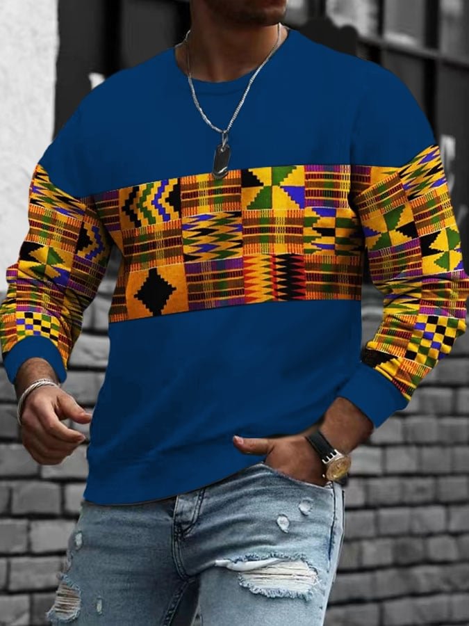 Men's Tribal Pattern Print Colorblock Black History Month Sweatshirt