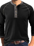 Men's Casual Color Matching Half Button Long Sleeve Henley Shirt