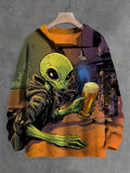 Men's Alien In The Bar Art Print Knit Sweatshirt