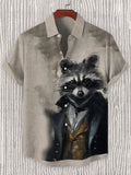 Men's Raccoon Gentleman Portrait Oil Painting Art Print Linen Blend Shirt