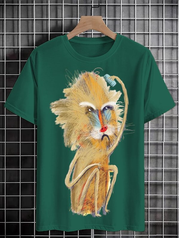 Men's Funny Sketch Line Monkey Graphic Print Cotton Casual T-Shirt