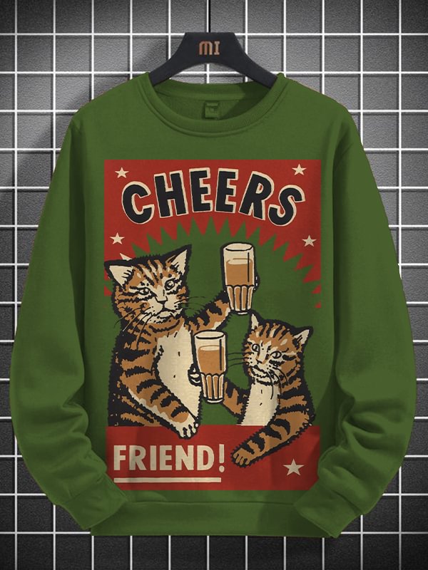 Men's Cheers Friend Art Print Cotton Casual Sweatshirt