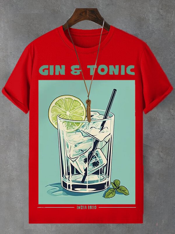 Men's Gin And Tonic Illustration Print Cotton Casual T-Shirt