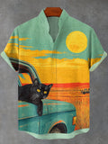 Men's Black Cat Chilling Pickup Farm Life Casual Shirt
