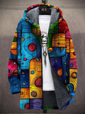 Men's Abstract Geometric Shapes Colorful Graphics Art Print Hooded Trench Coat