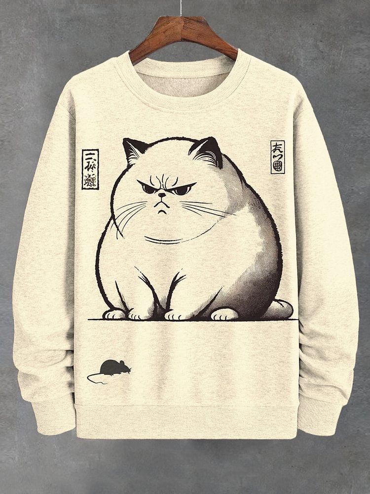 Men's Cat And Mouse Japanese Art Print Casual Sweatshirt