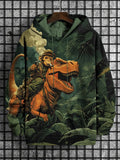 Men's Monkey And Dinosaur Fantasy Art Print Hooded Sweatshirt