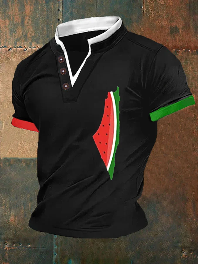 Men's Freedom Watermelon Map Art Print T-Shirt