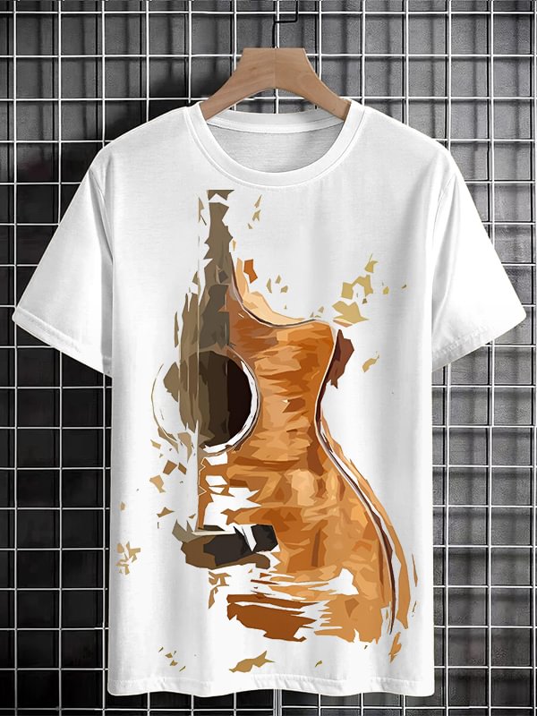 Men's Guitar Shattering Art Print Cotton Casual T-Shirt