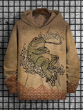 Men's Japanese Retro Smoking Frog Art Painting Print Casual Hoodie