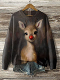 Women's Red-nosed Reindeer Print Knit Sweatshirt