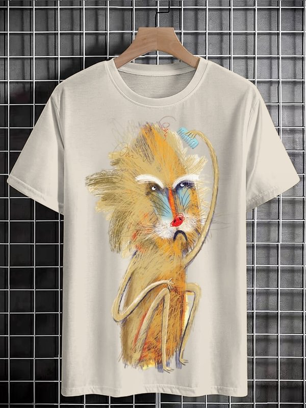 Men's Funny Sketch Line Monkey Graphic Print Cotton Casual T-Shirt