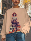 Women's Reading Enthusiast Art Print Casual Sweatshirt