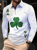 Men's St. Patrick's Day Poker Clover Graphic Print Casual Half Zip Sweatshirt