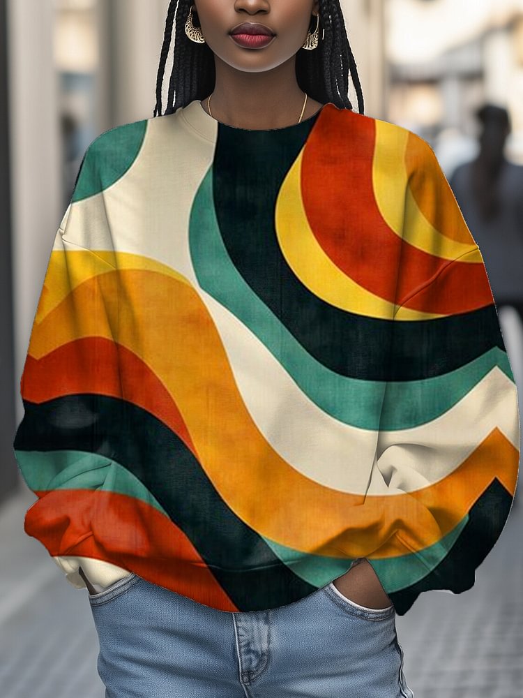 Women's Rainbow Color Block Art Print Cozy Sweatshirt