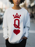 Women's Queen of Hearts Poker Crown Graphic Print Cozy Sweatshirt
