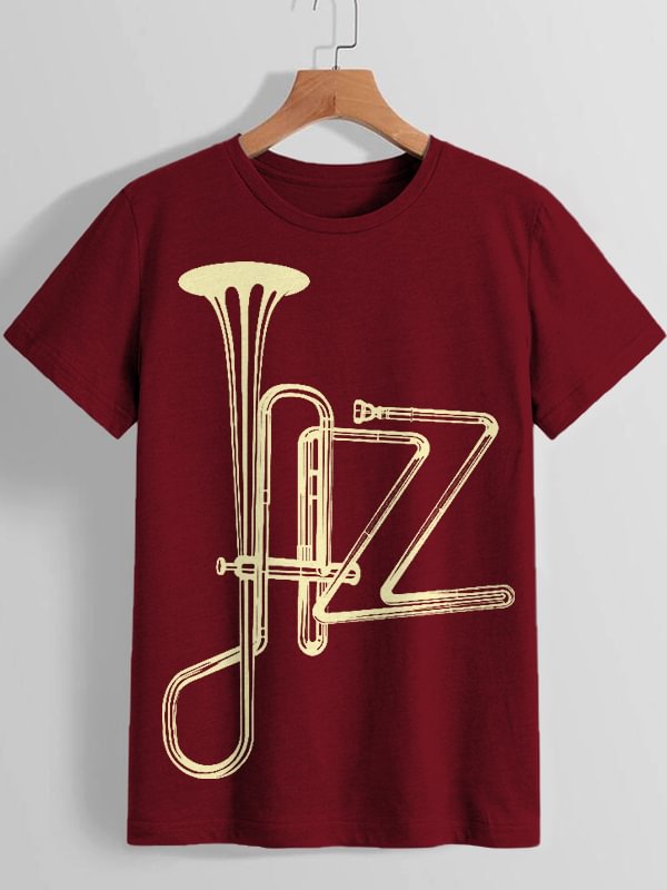 Women's Jazz Orchestral Instrument Abstract Art Print Cotton Casual T-Shirt