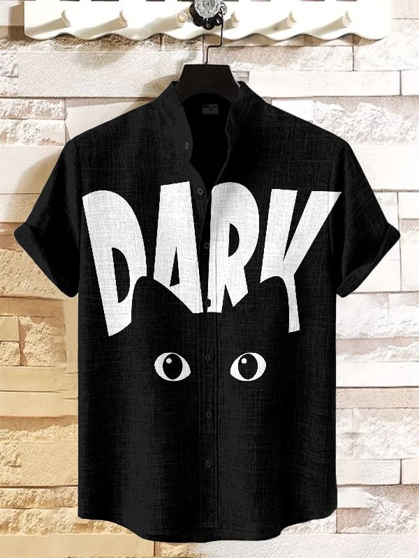 Men's Black Cat In The Dark Night Print Casual Shirt