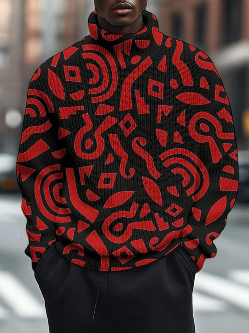 Men's Abstract Ethnic Pattern Art Print High Neck Knit Sweatshirt