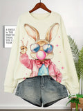 Women's Happy Easter Cool Rabbit Print Cozy Sweatshirt